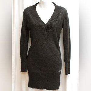 BCBG Maxazria - Wool & Angora Blend V-Neck Charcoal Black Mini Sweater Dress
